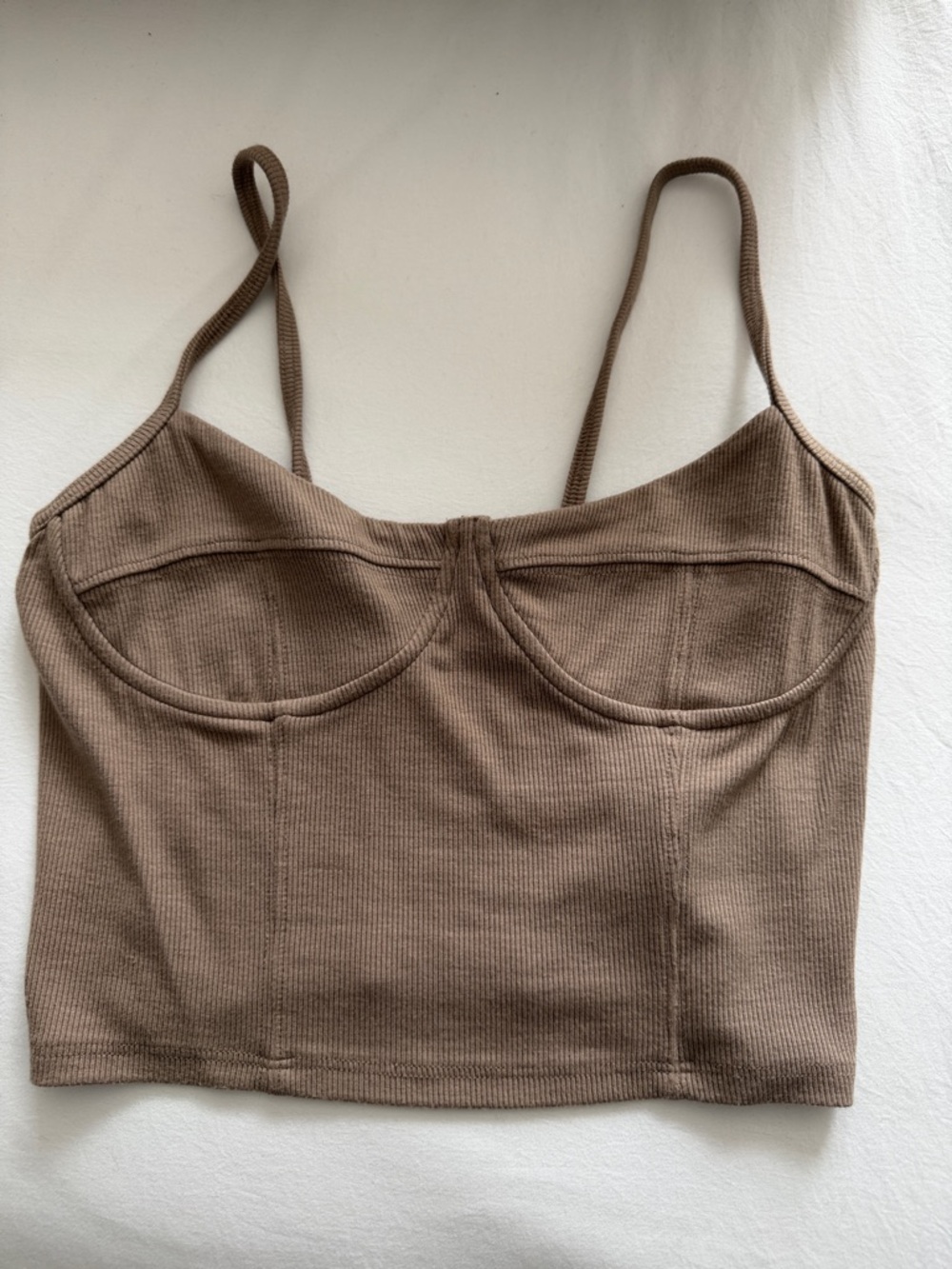 Joah Brown Ribbed Bra-Cup Camisole in Brown